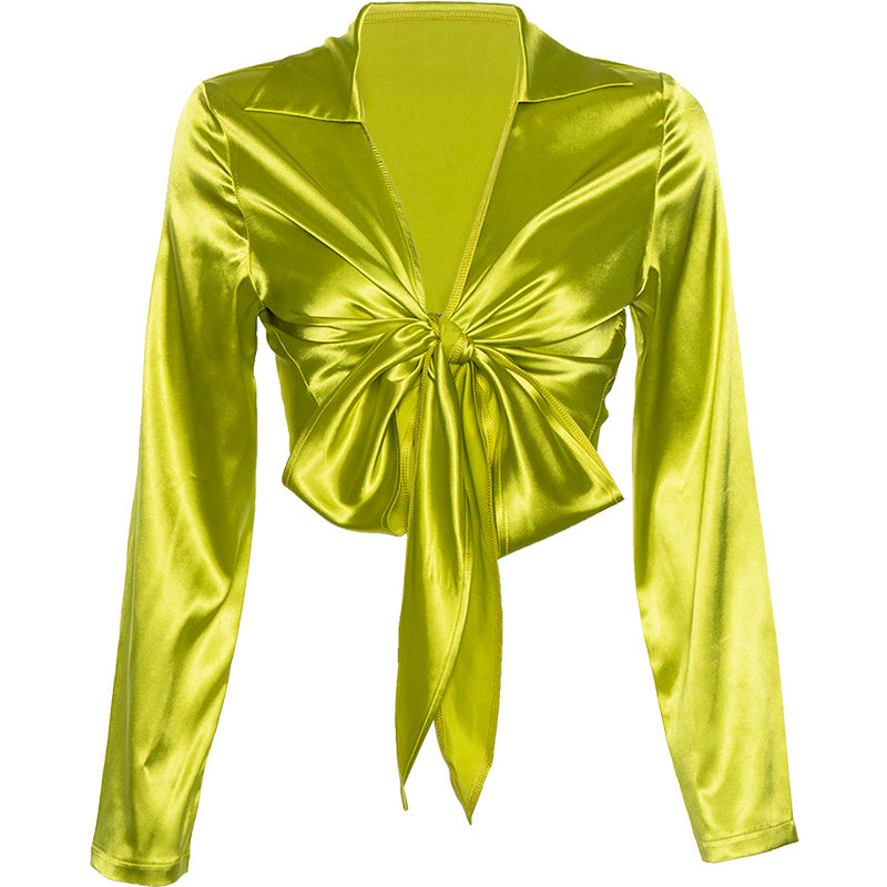 Lime-green tie front longsleeve top