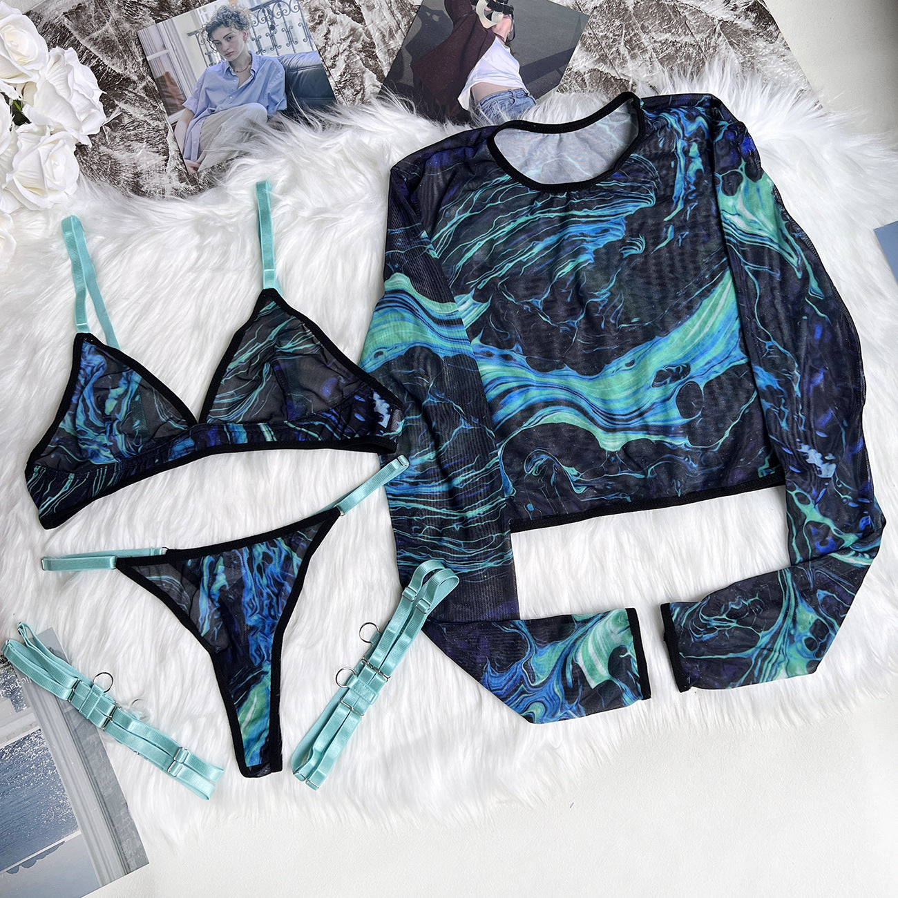 Long sleeve transparent matching set