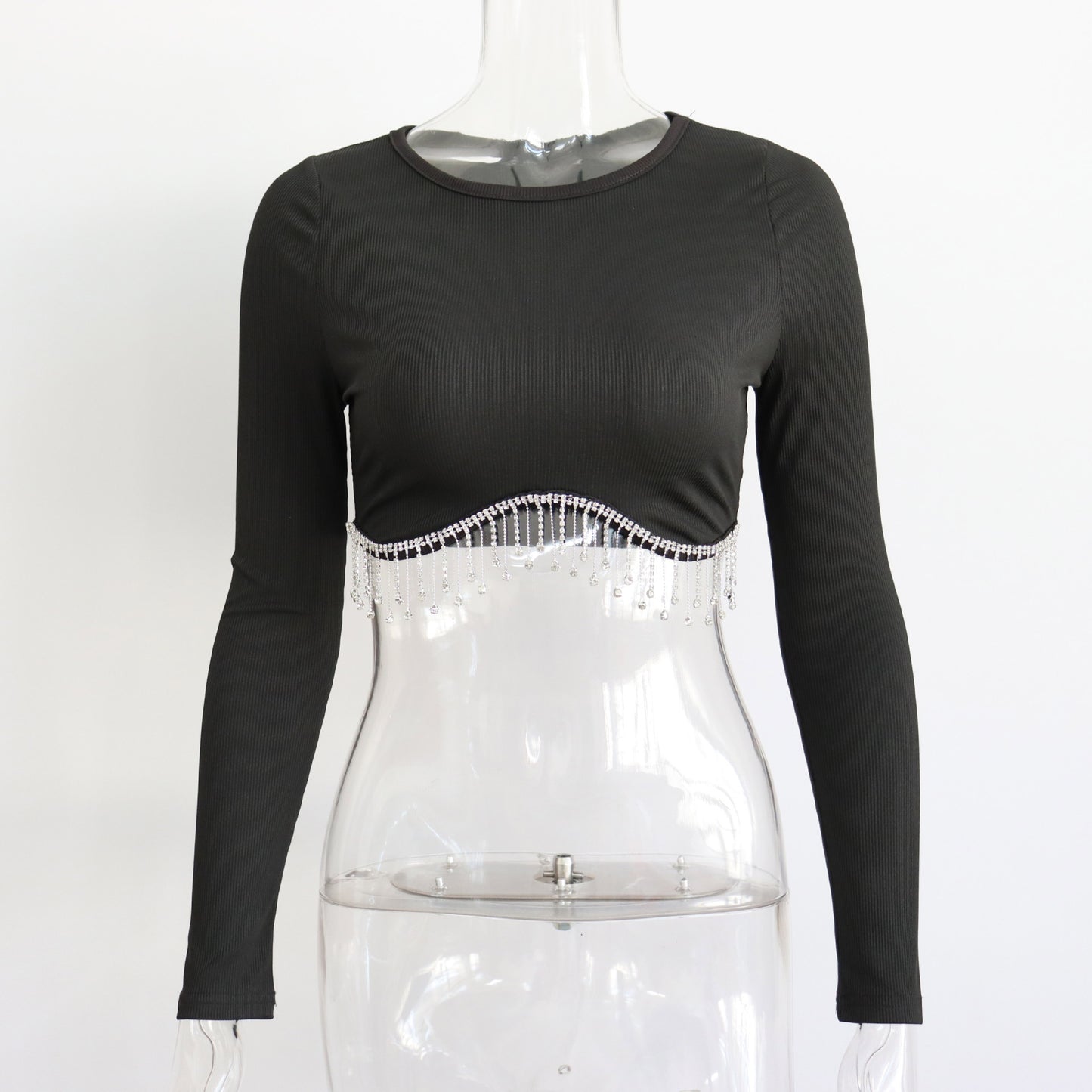 Long sleeve bead crop top