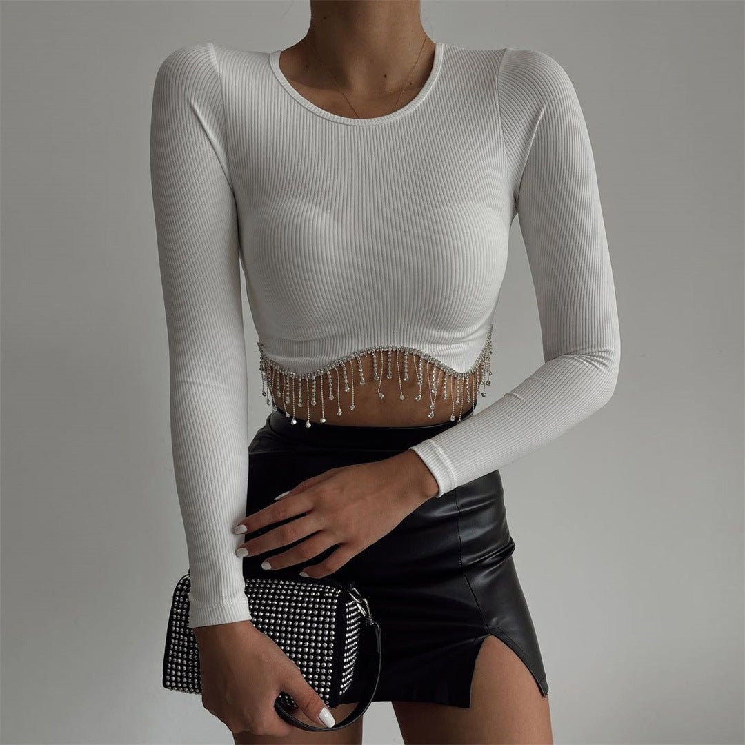 Long sleeve bead crop top