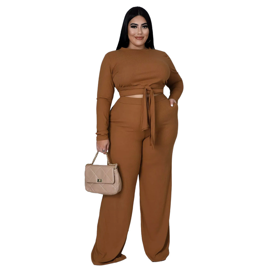 Plus size matching wide leg pant set