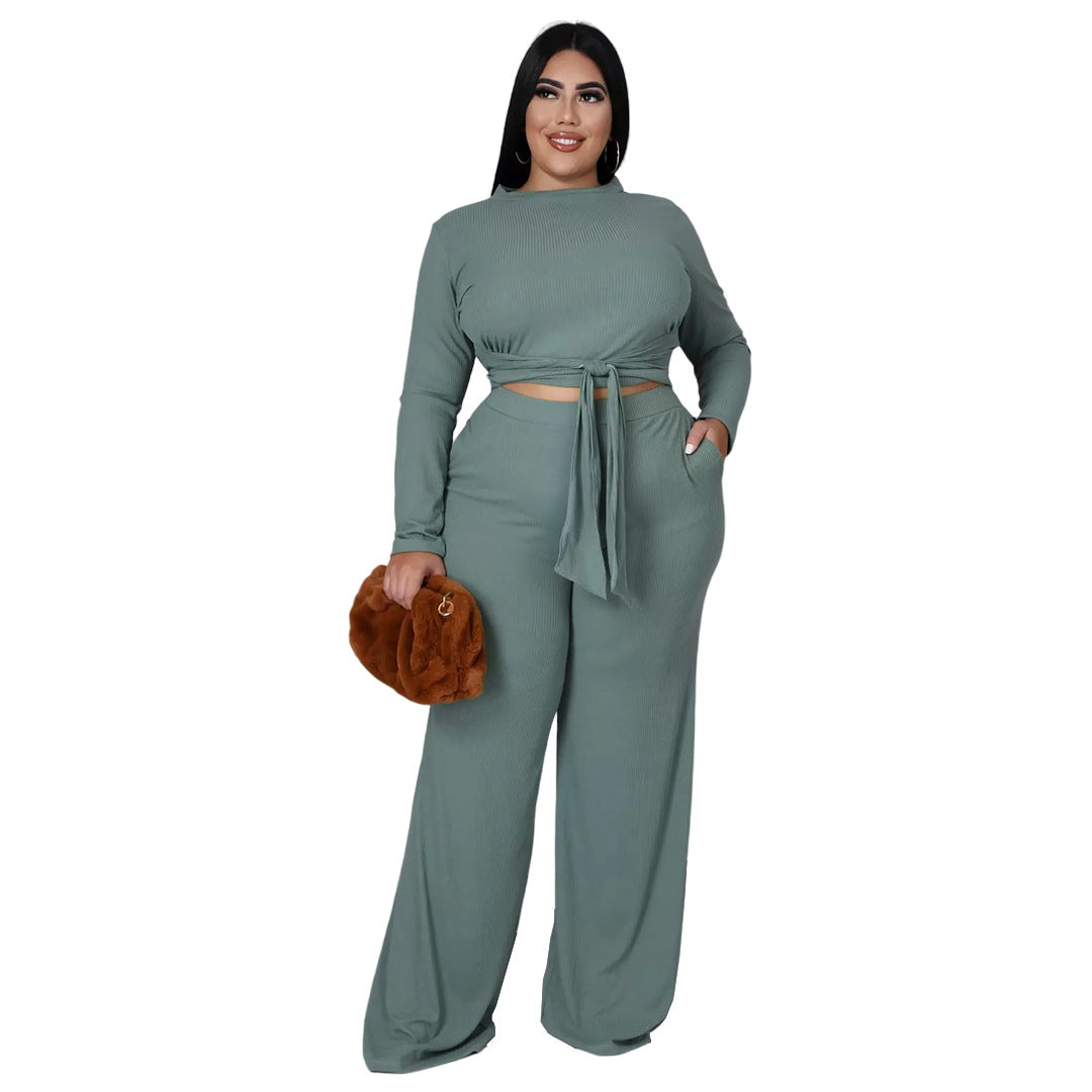 Plus size matching wide leg pant set