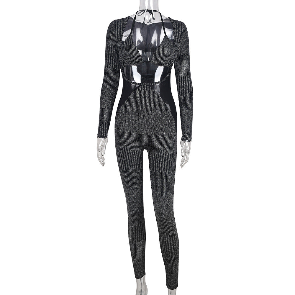 Ladies' Mesh Stitching Fashion Jumpsuit