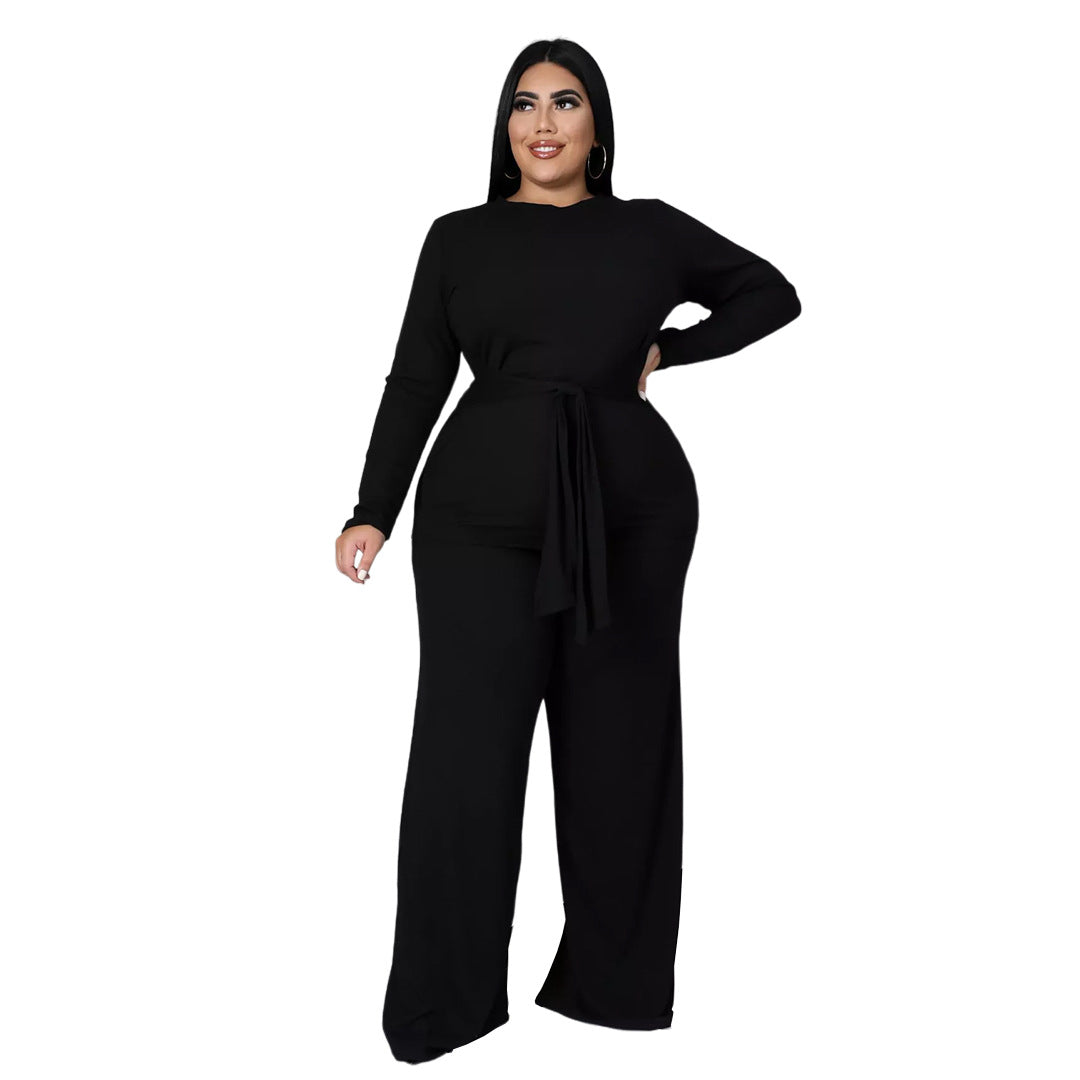 Plus size matching wide leg pant set