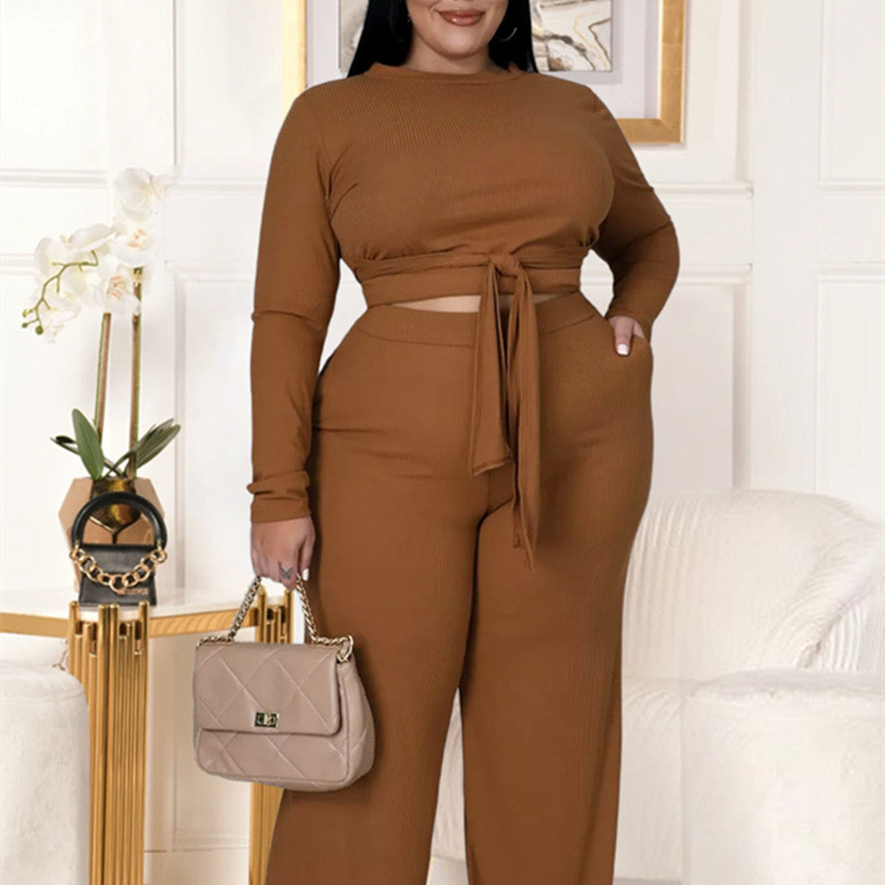 Plus size matching wide leg pant set