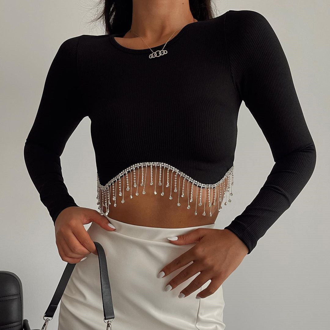 Long sleeve bead crop top