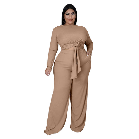 Plus size matching wide leg pant set