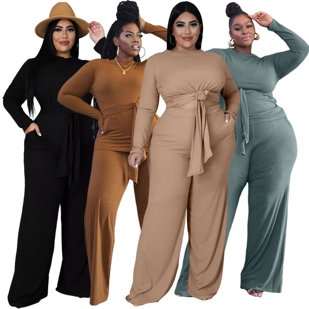 Plus size matching wide leg pant set