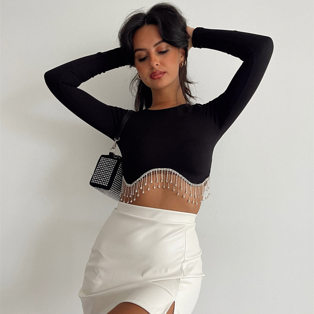 Long sleeve bead crop top