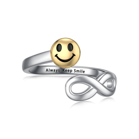 Adjustable infinity-smiley face ring