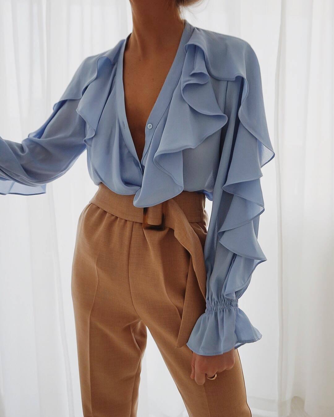 Ruffled Long Sleeved Top