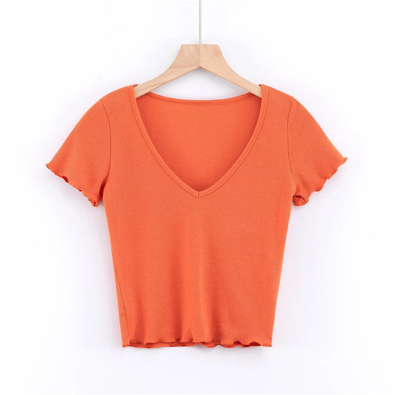 V-neck crop T-shirt