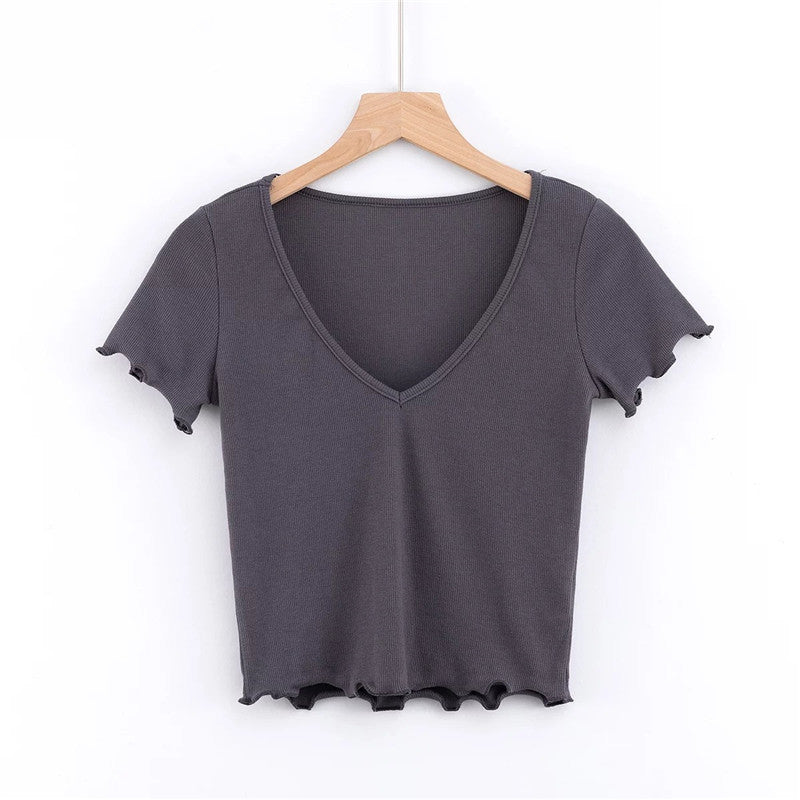 V-neck crop T-shirt