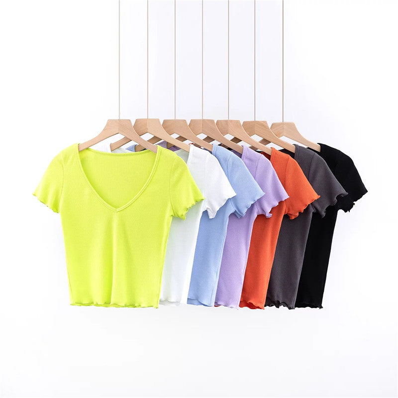 V-neck crop T-shirt