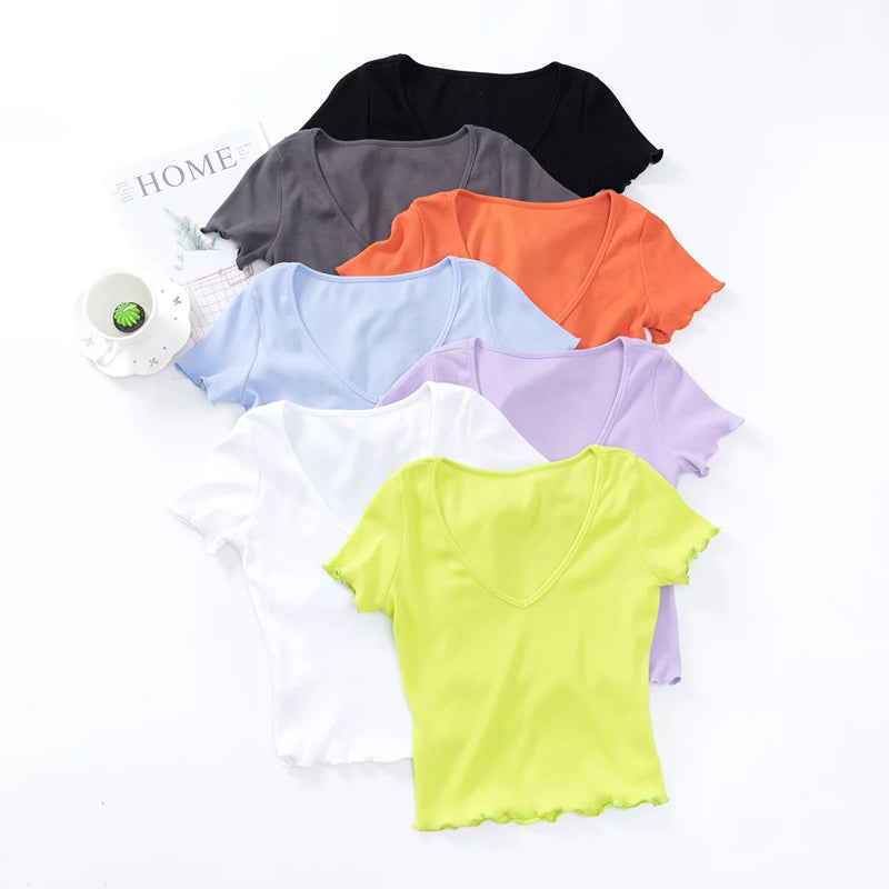 V-neck crop T-shirt