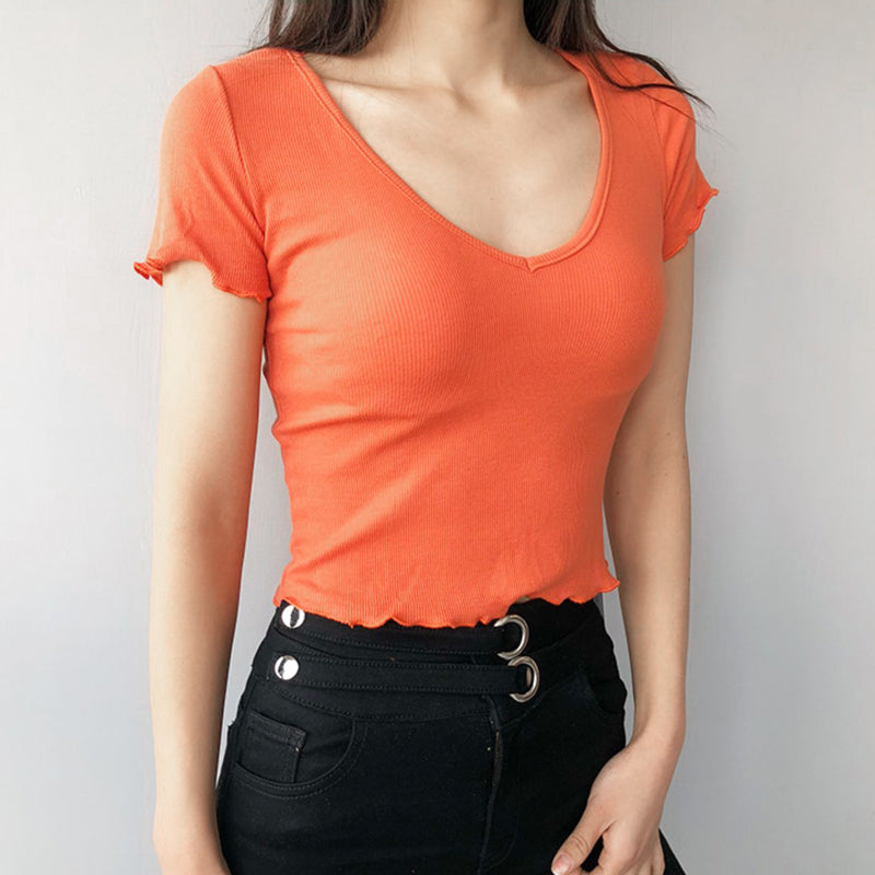 V-neck crop T-shirt