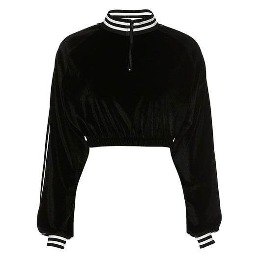 Reflective collar cropped sweater