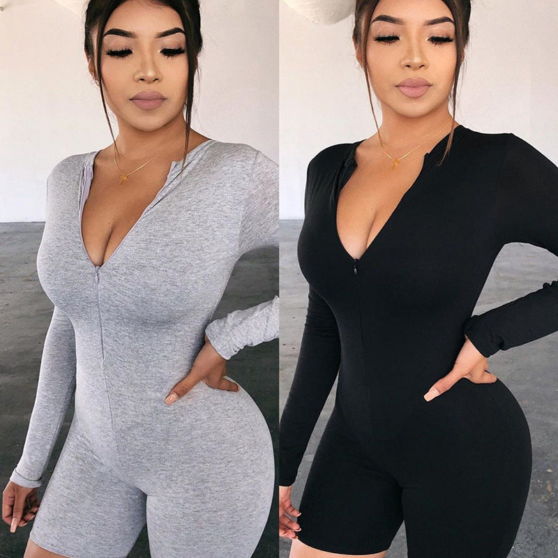 Long-sleeve zipper jumpsuit