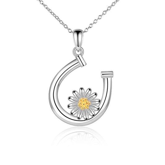 Daisy Flower Horseshoe Pendant Necklace